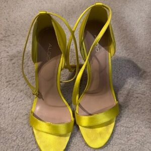 ALDO Bright Yellow Satin Ankle-Tie Heels